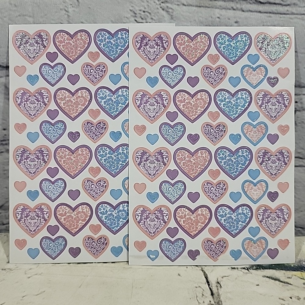 Heart Scrapbooking Stickers Glitter Ornate Lot 2 Sheets Romance Valentines Love